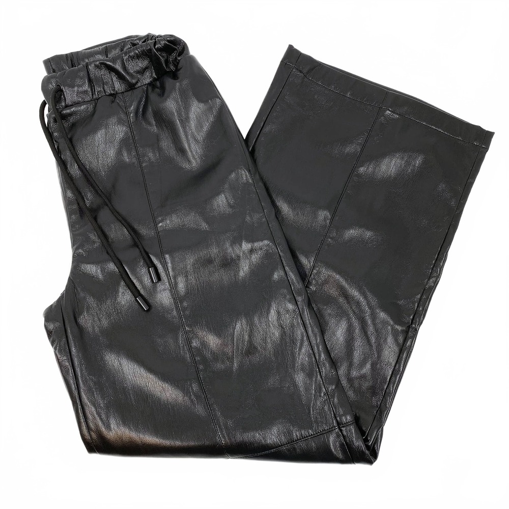 Evereve Black Faux Leather Wide Leg Pants | Womens XS